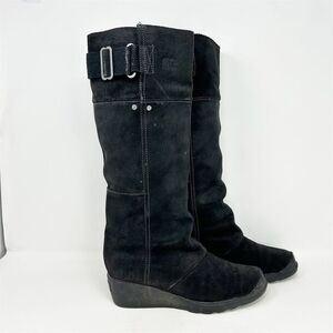 Sorel Women's Black Suede Knee-High Pull On Boots Size 9 Wedge Heel